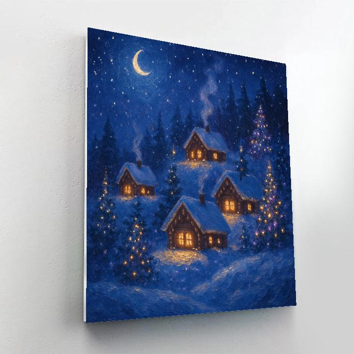 Winter Starry Night Festive Hillside paint by number