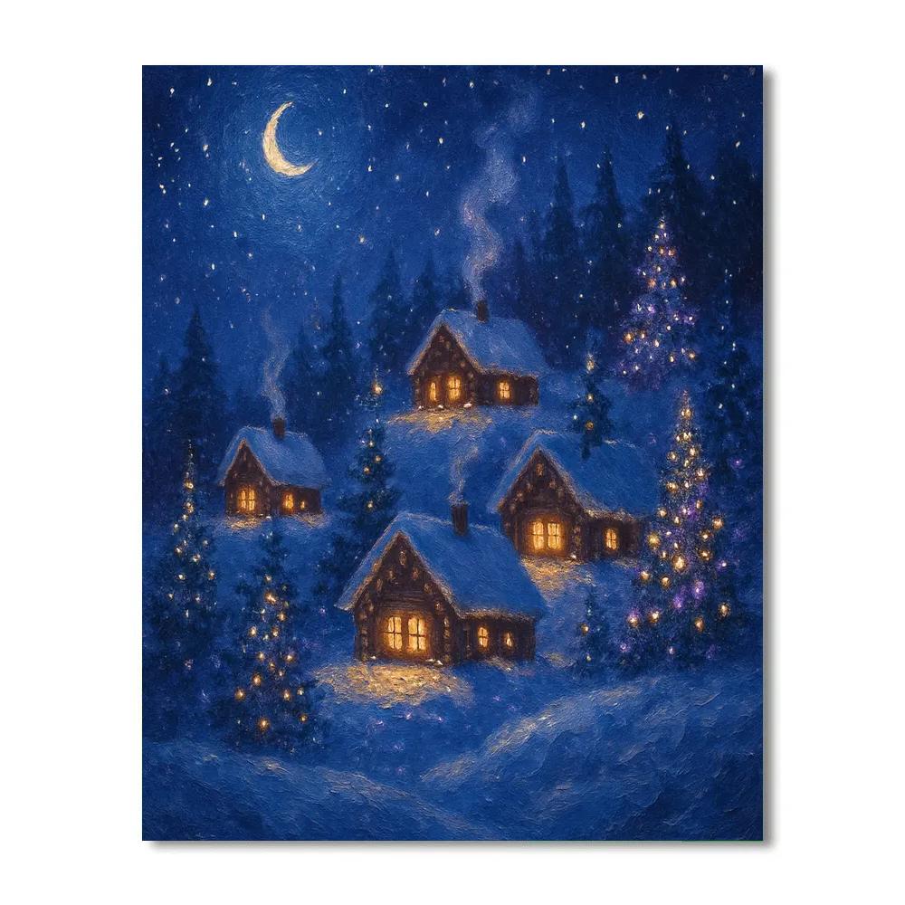 Winter Starry Night Festive Hillside paint by number