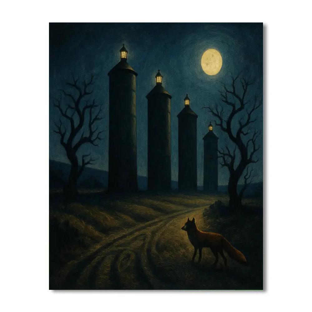 The Sable Moor With Moonlit Silos DIY paint by numbers
