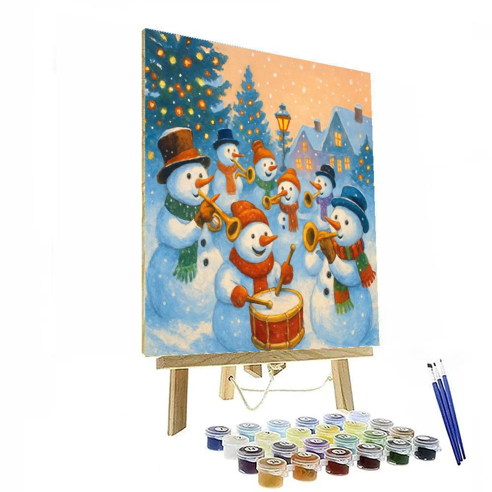 Cheerful Holiday Snowman Orchestra paint by color
