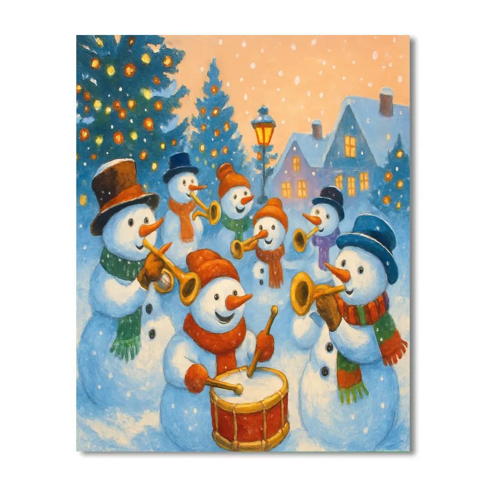 Cheerful Holiday Snowman Orchestra paint by color