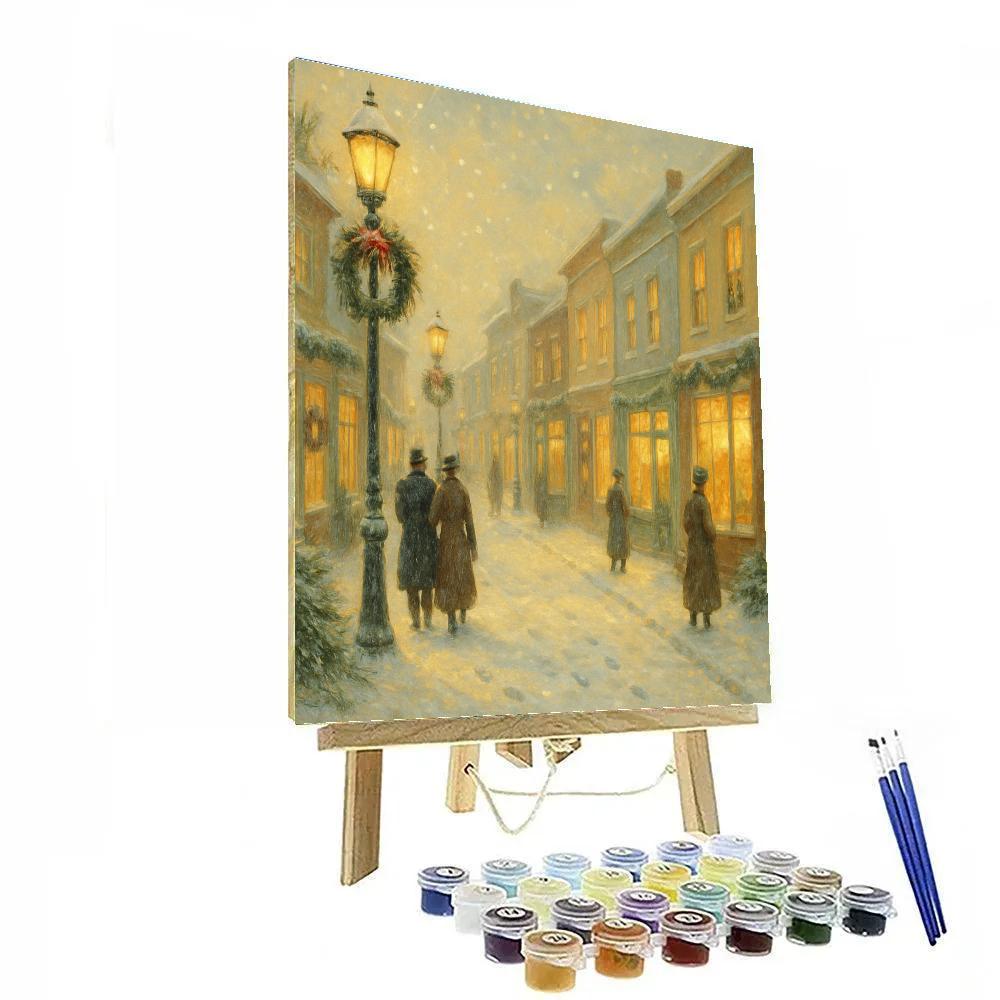 Vintage Holiday Postcard Snowy Street DIY paint by numbers