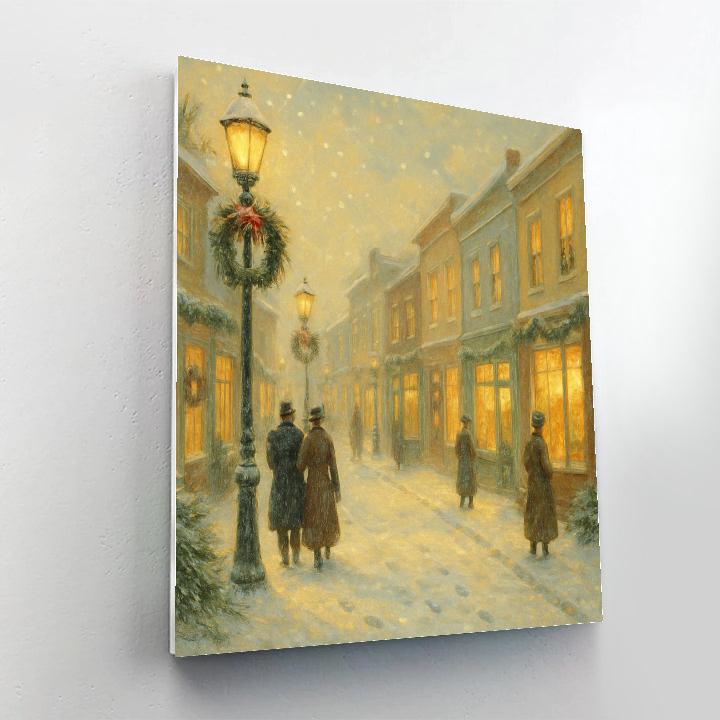 Vintage Holiday Postcard Snowy Street DIY paint by numbers