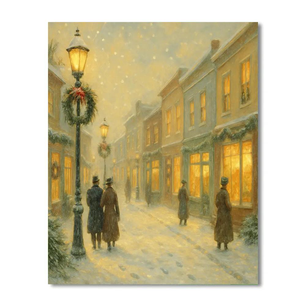 Vintage Holiday Postcard Snowy Street DIY paint by numbers