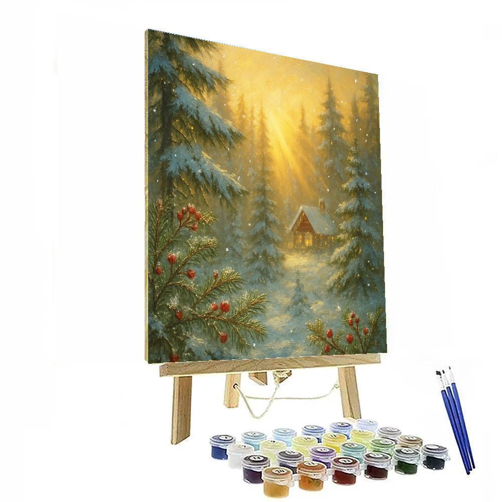 Misty Pine Forest Christmas Morning paint by numbers