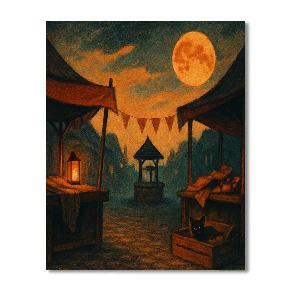 The Silent Lantern Market At Dusk Number painting