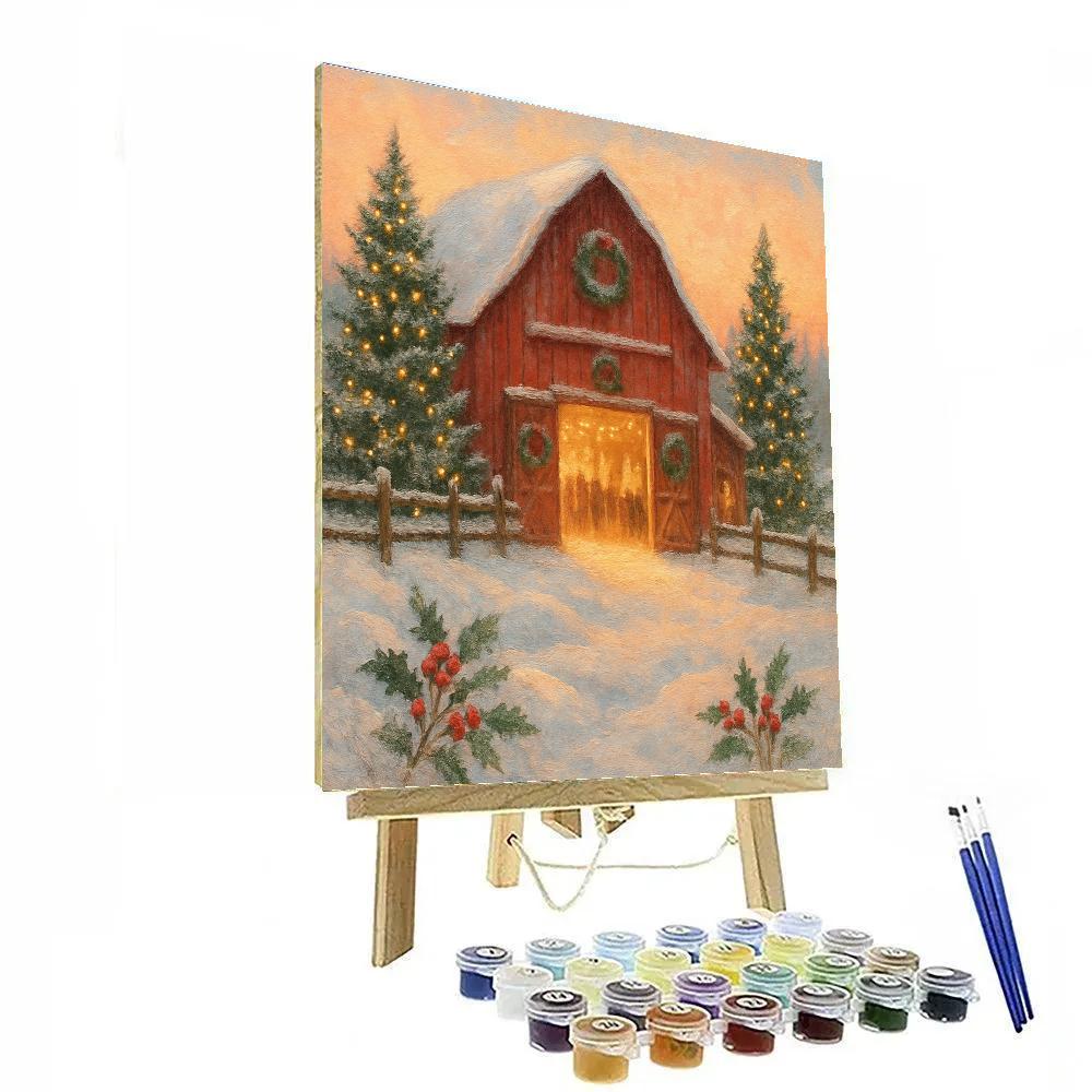 Snow-Blanketed Rustic Barn Holiday Scene Paint by numbers kits