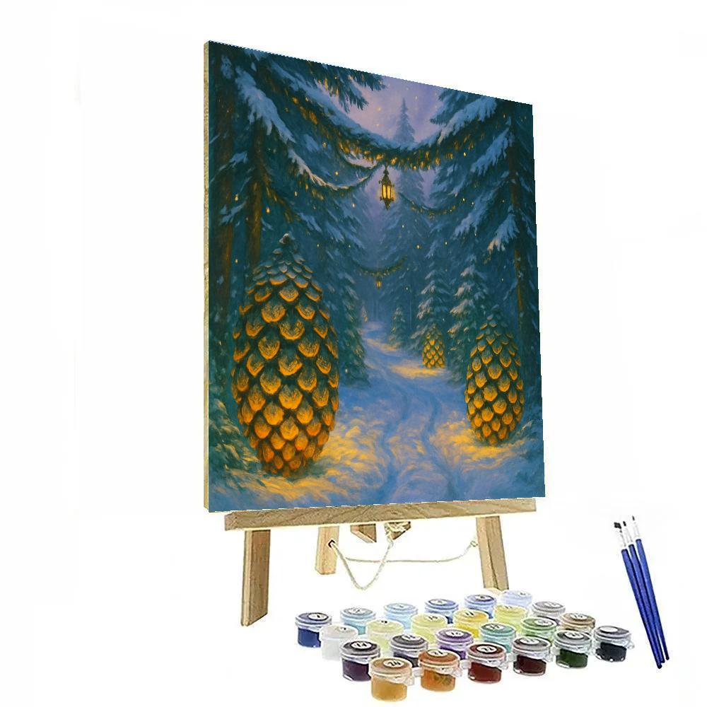 Twinkling Snow-Covered Pinecone Path paint by numbers