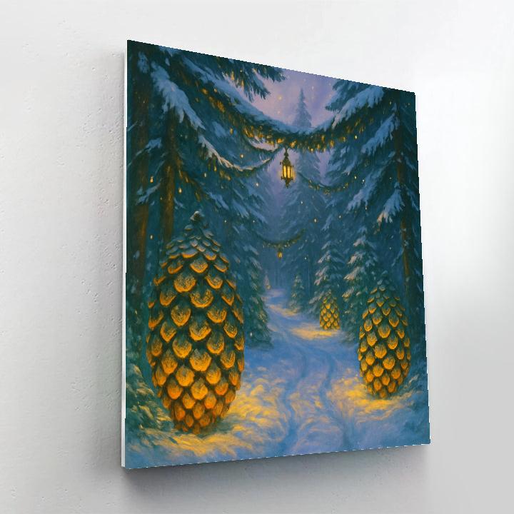 Twinkling Snow-Covered Pinecone Path paint by numbers