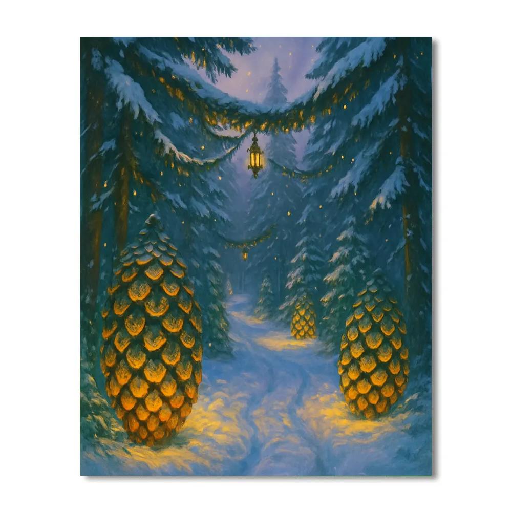 Twinkling Snow-Covered Pinecone Path paint by numbers