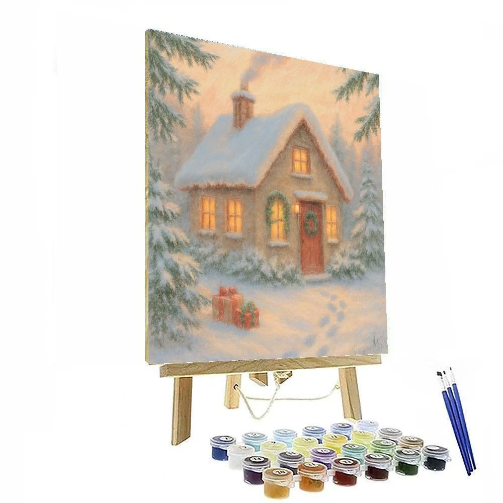 Winter Cottage Christmas Morning Glow paint by numbers
