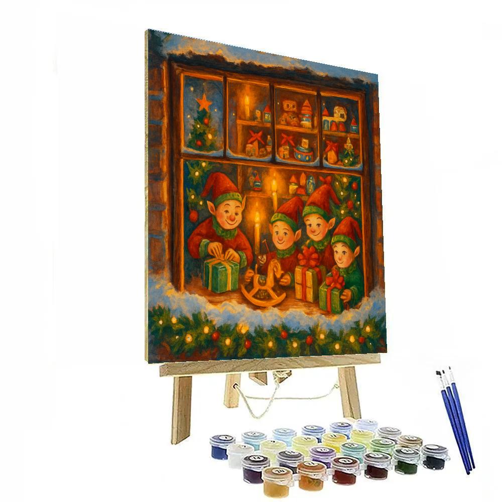 Santa’s Workshop Window Peek DIY paint by numbers