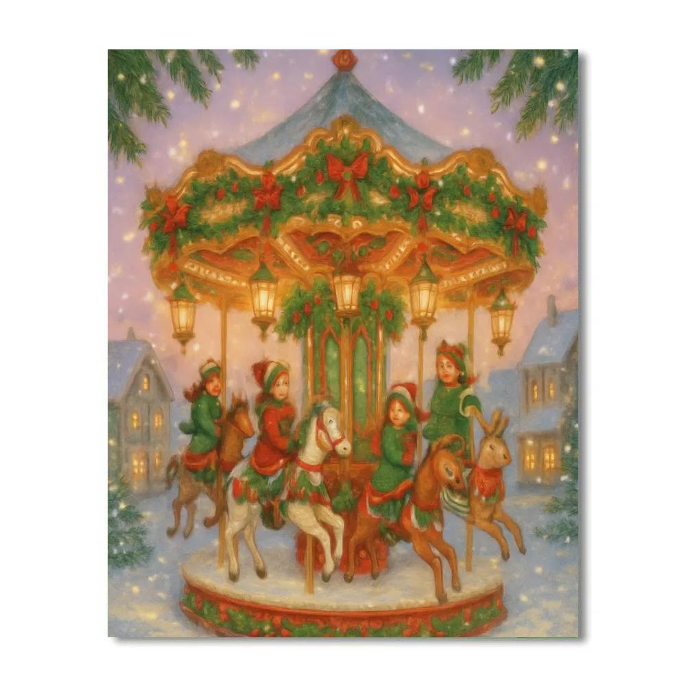 Festive Winter Carousel Celebration paint by number