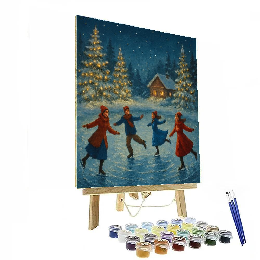 Frozen Lake Skaters Under String Lights Numbered painting kits