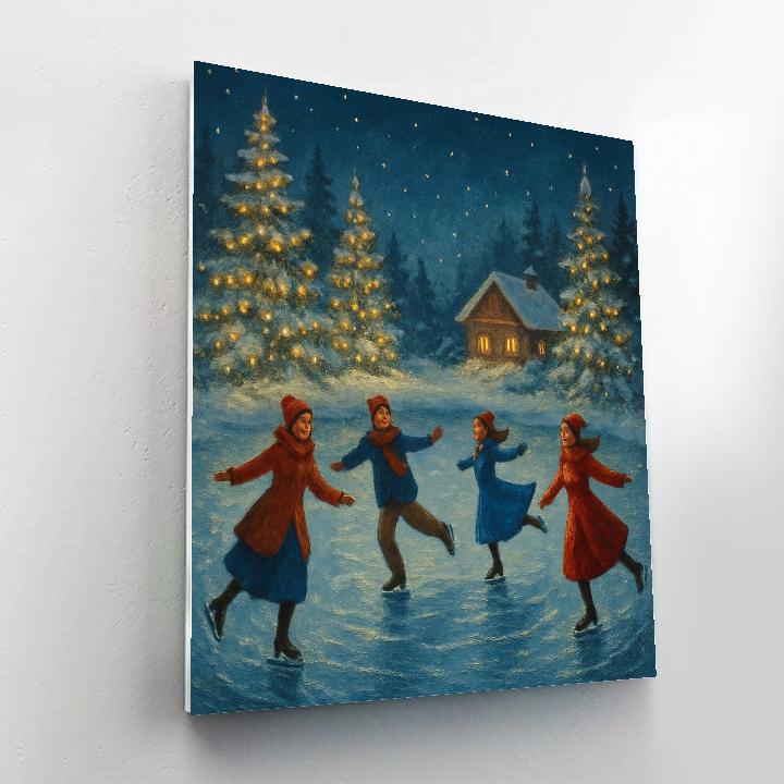 Frozen Lake Skaters Under String Lights Numbered painting kits
