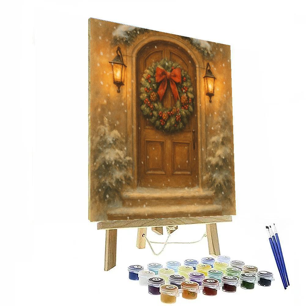 Traditional Christmas Wreath Doorway Glow Paint by numbers art