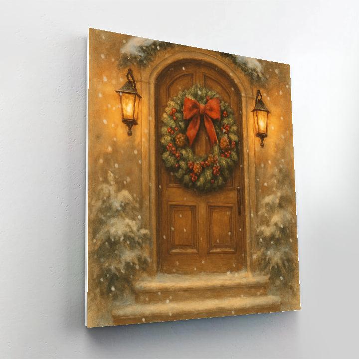 Traditional Christmas Wreath Doorway Glow Paint by numbers art