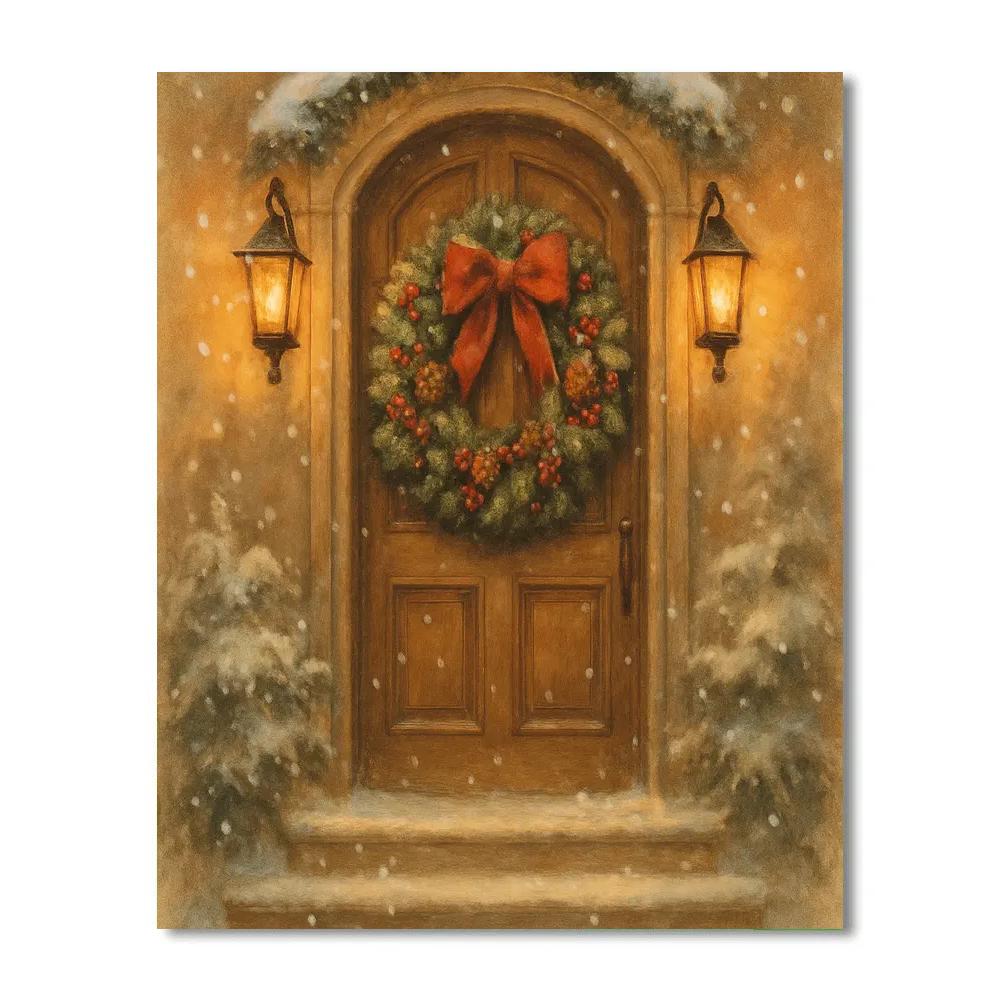 Traditional Christmas Wreath Doorway Glow Paint by numbers art