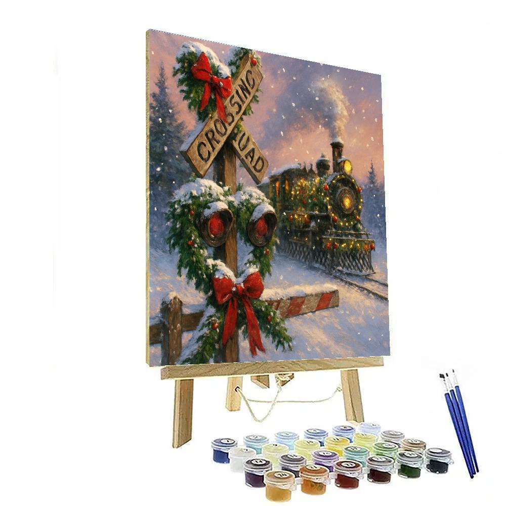 Merry Holiday Snow-Covered Train Crossing DIY paint by numbers