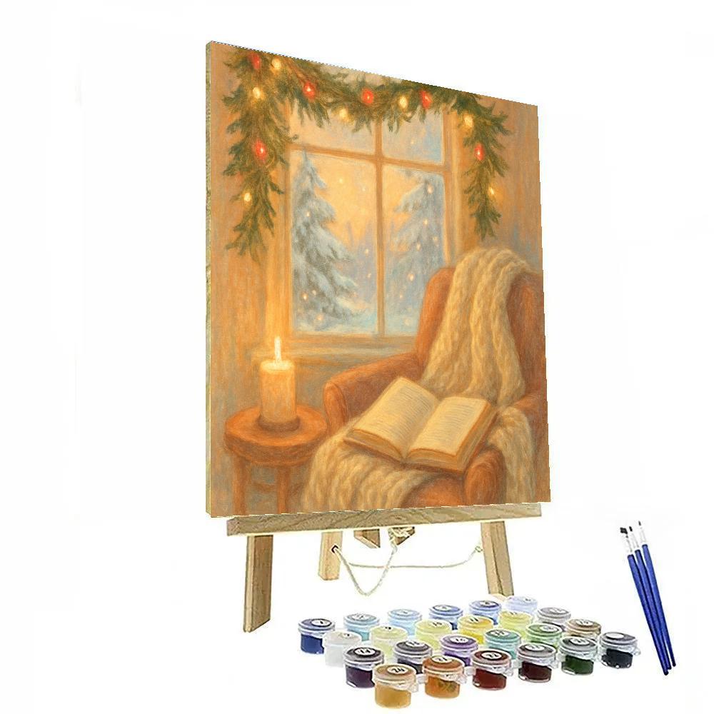 Snow-dusted Book Nook With Christmas Story paint by numbers