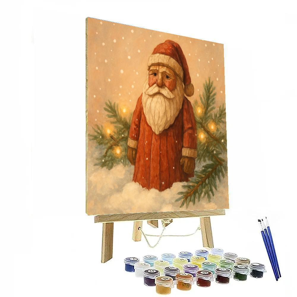 Carved Wooden Santa Figure In Snow Painting by numbers kit