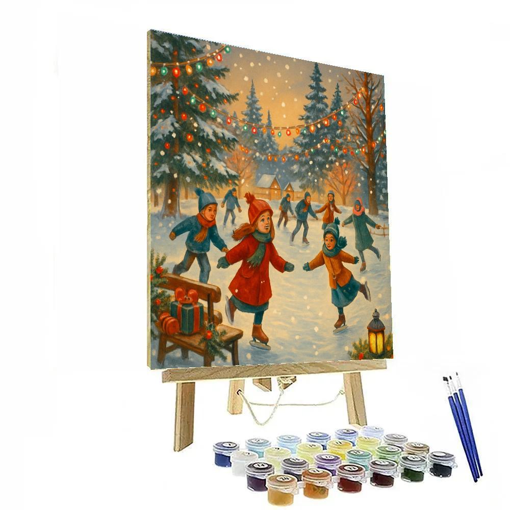 Festive Skating Rink Under String Lights Paint by numbers kits