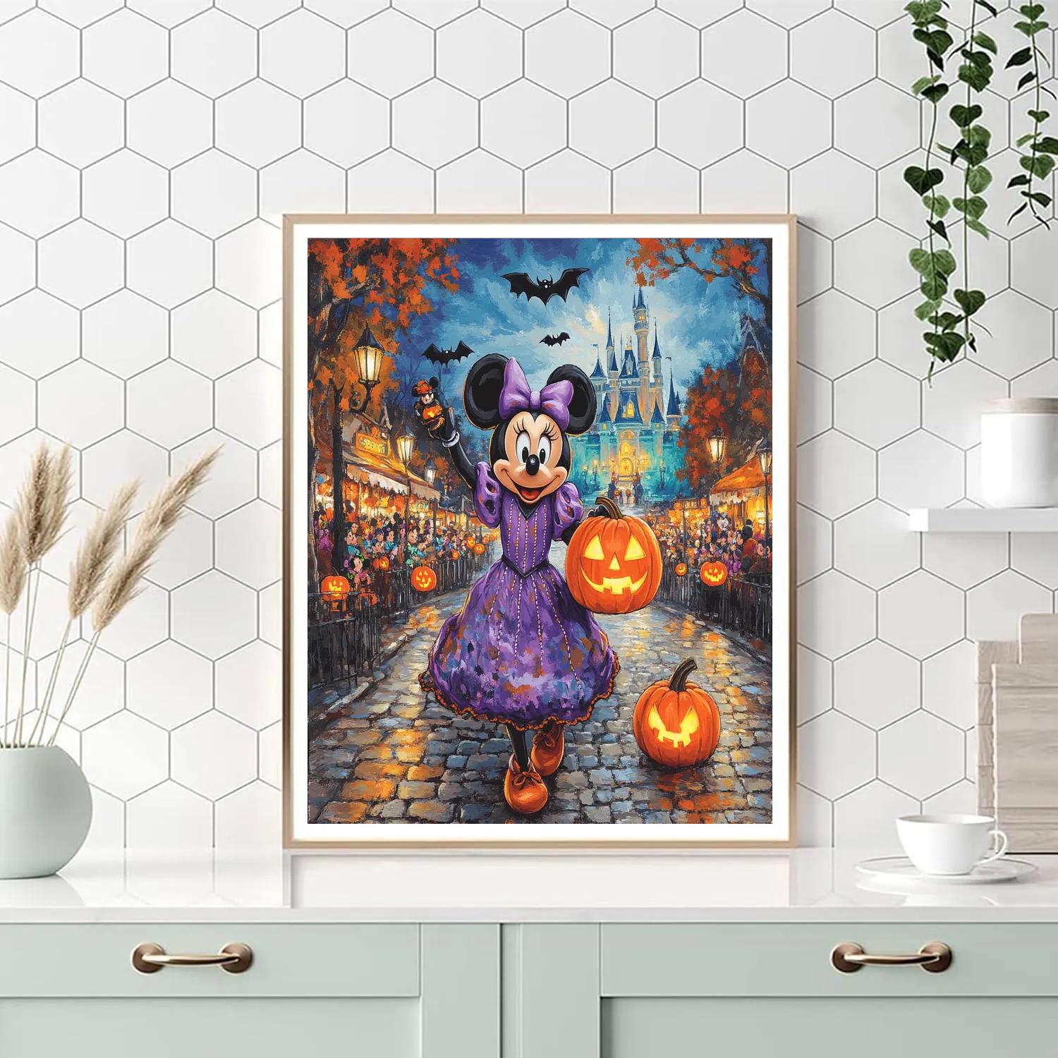 Pumpkin Lantern Parade With Minnie paint by number