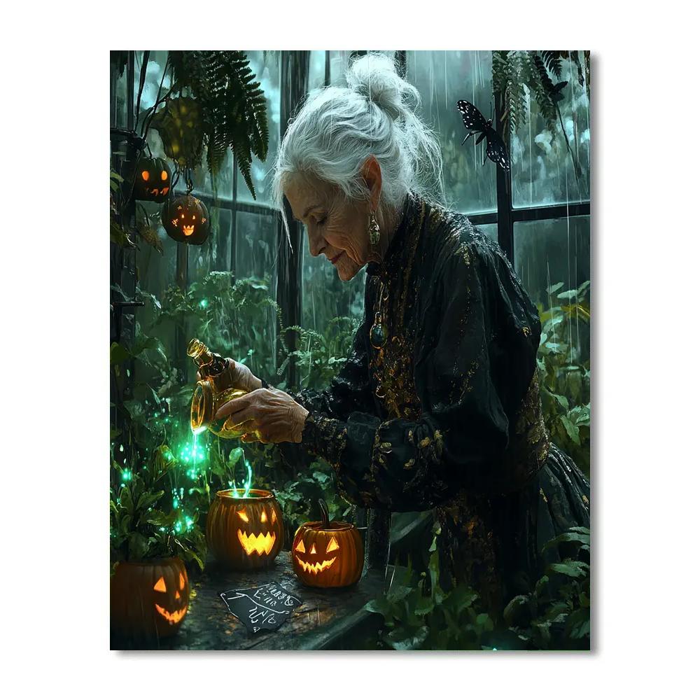 Witch In The Glasshouse Halloween paint by numbers