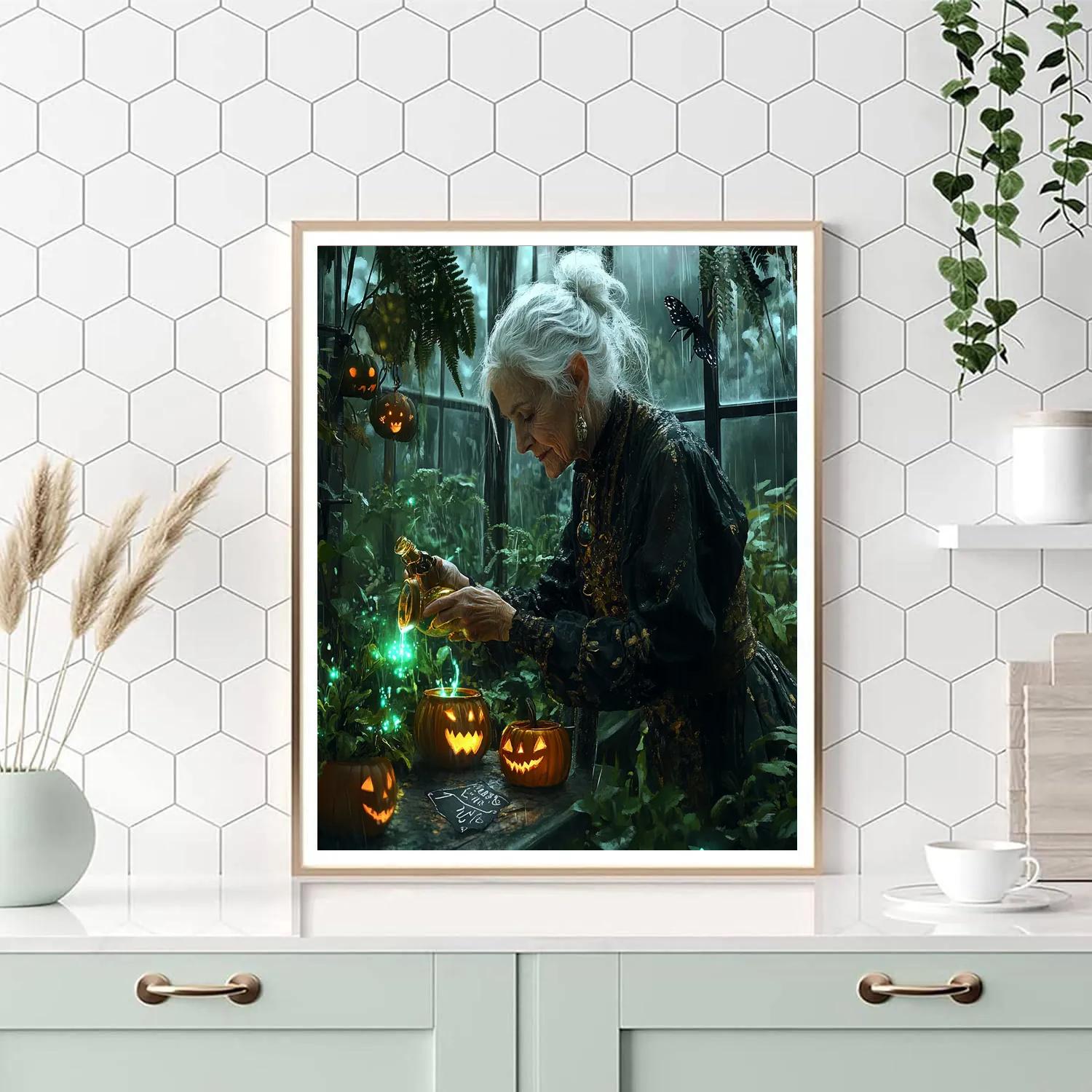Witch In The Glasshouse Halloween paint by numbers