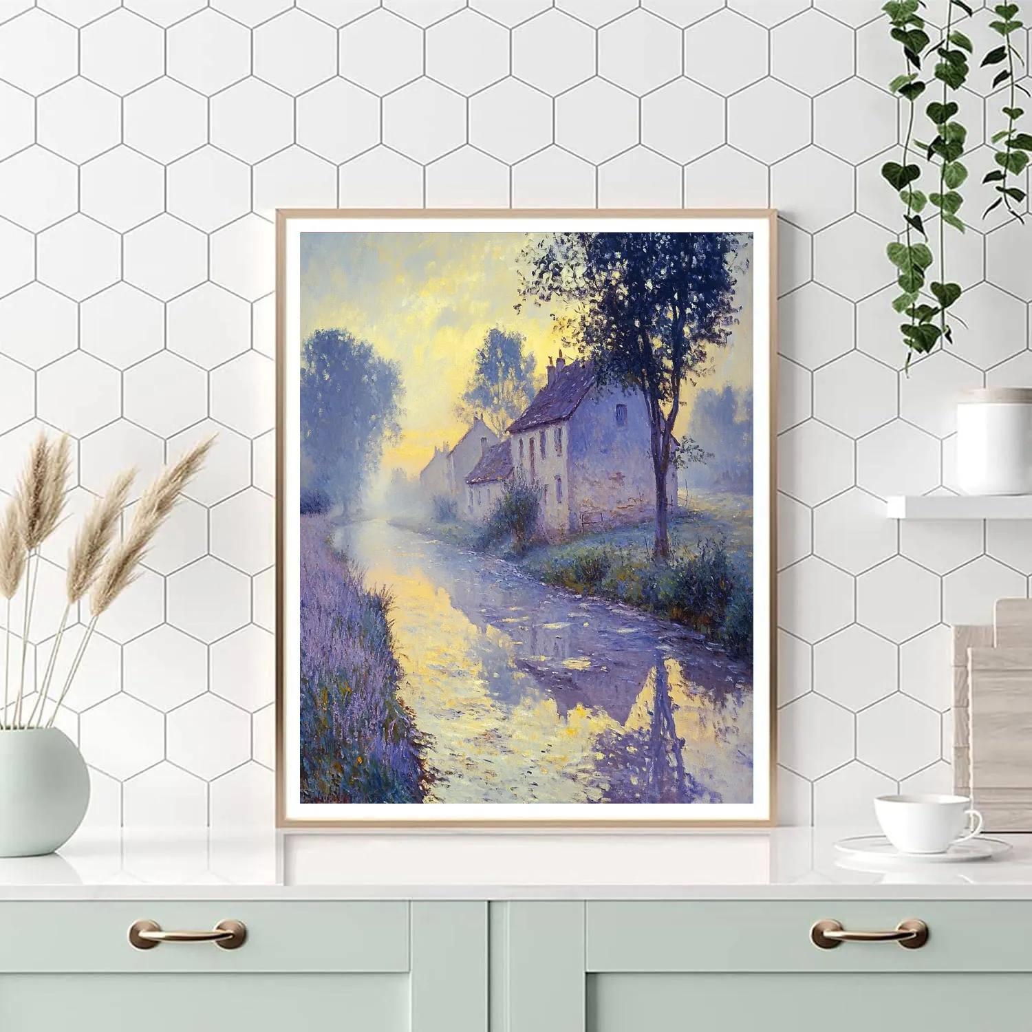 Monet Inspired Village Morning Mist paint by numbers