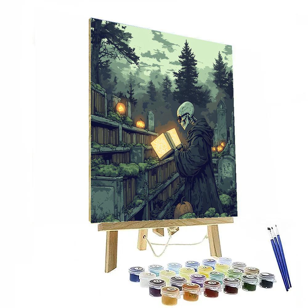 Graveyard Librarian Spooky Number painting