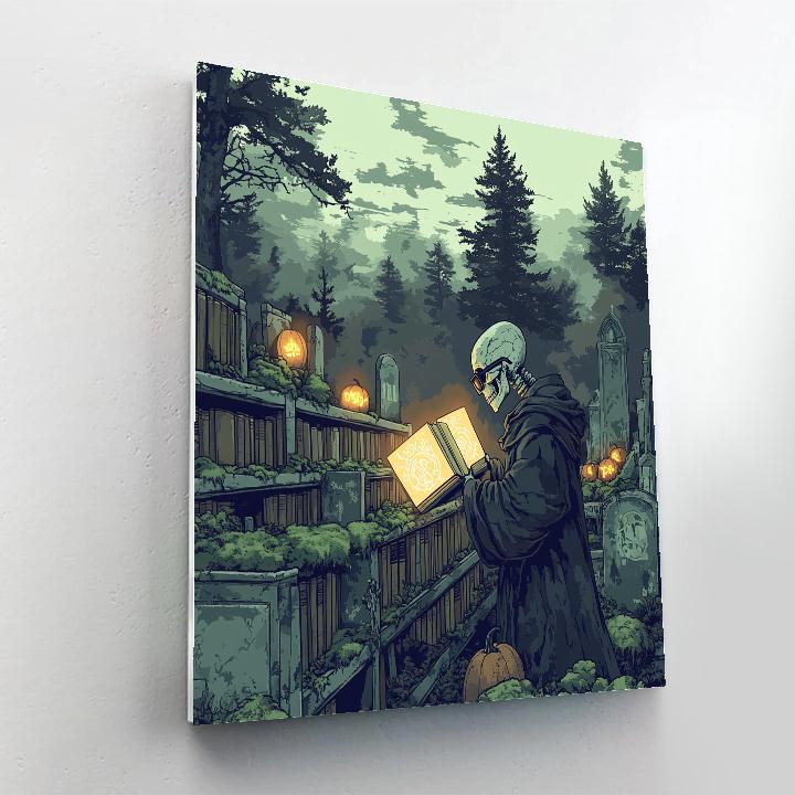 Graveyard Librarian Spooky Number painting