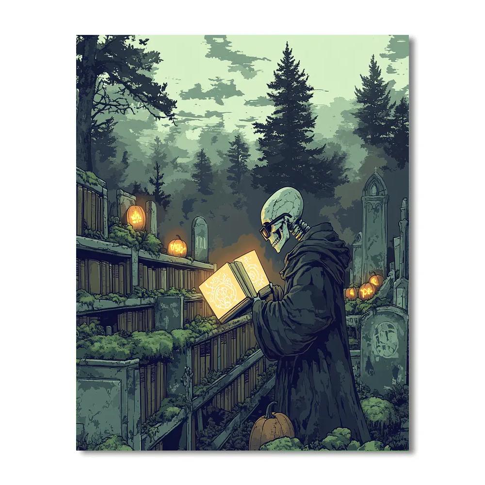 Graveyard Librarian Spooky Number painting