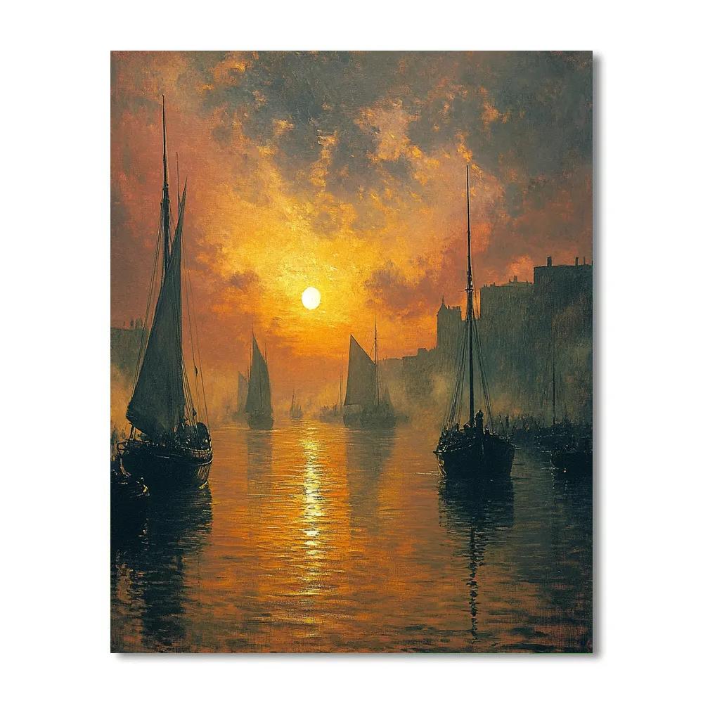 Turner Inspired Golden Sunset Harbor Numbered painting kits