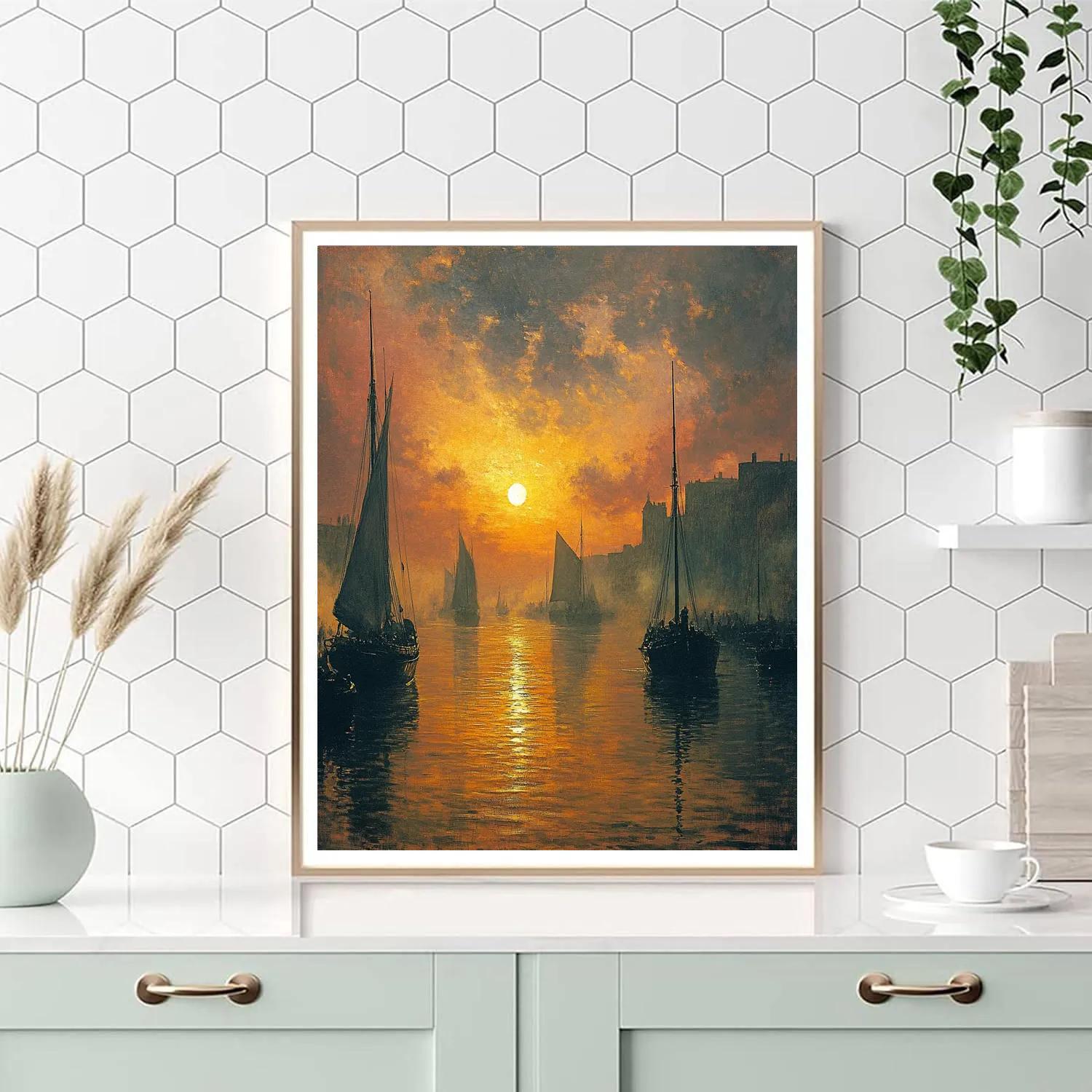 Turner Inspired Golden Sunset Harbor Numbered painting kits