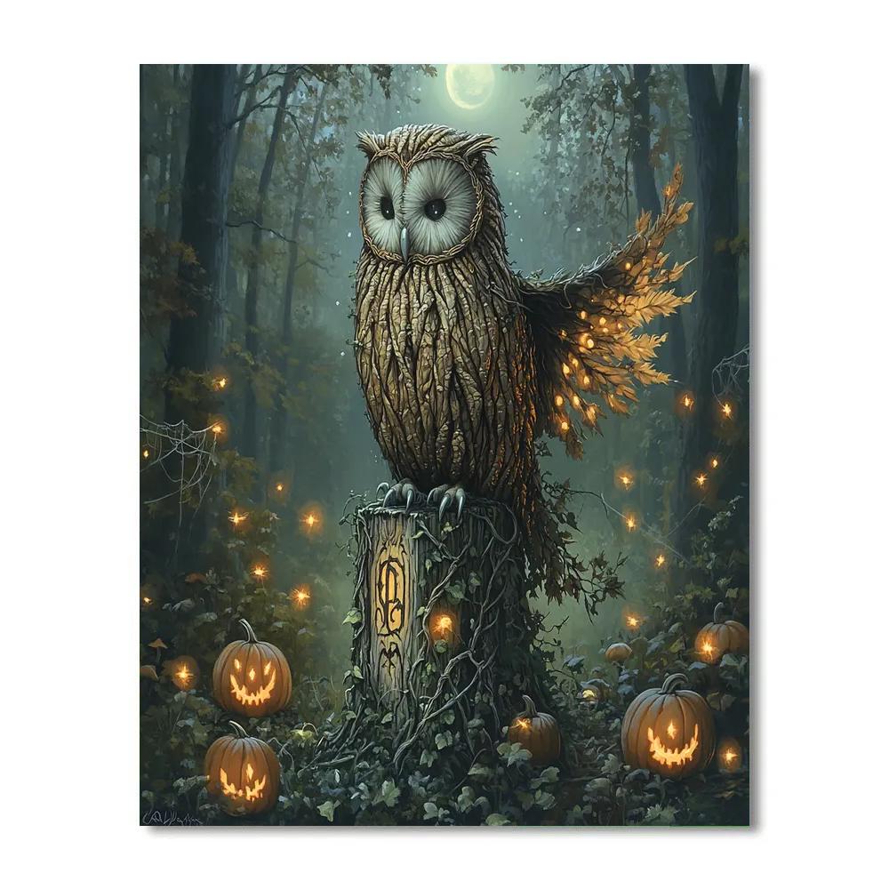 Forest Sentinel Haunted Owl Painting by numbers kit