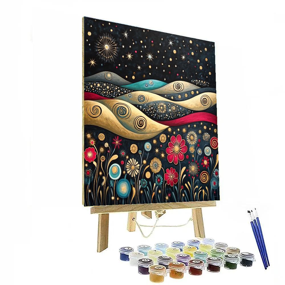 Gustav Klimt Inspired Nightfall Spiral Meadow paint by number