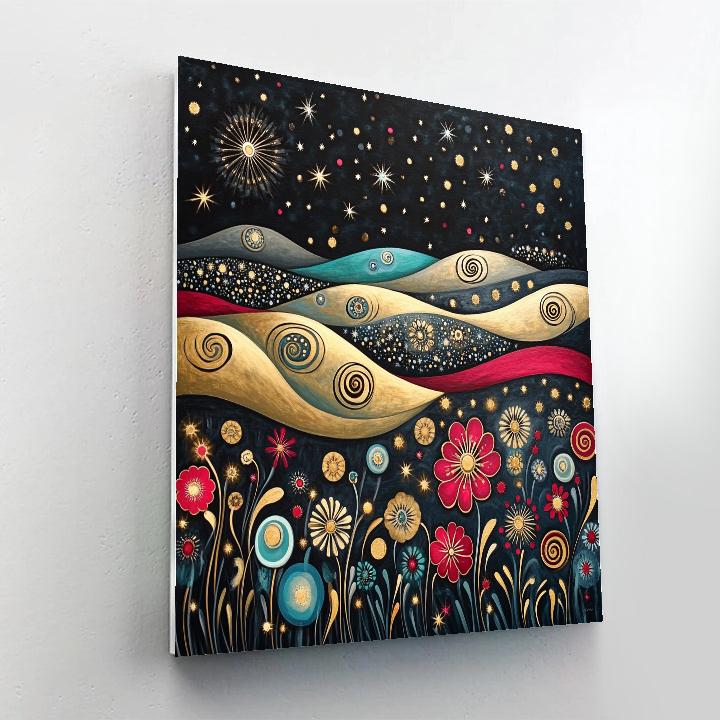 Gustav Klimt Inspired Nightfall Spiral Meadow paint by number