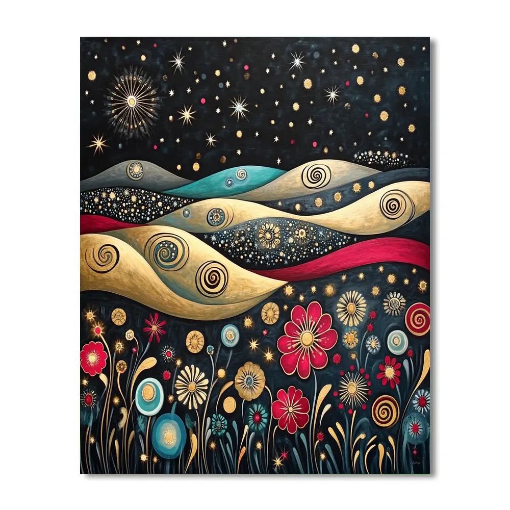 Gustav Klimt Inspired Nightfall Spiral Meadow paint by number