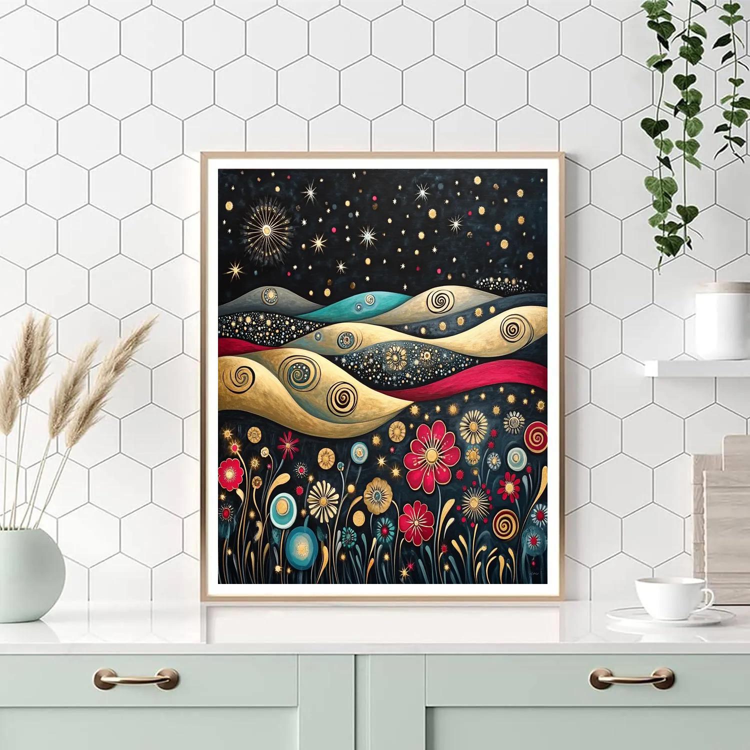 Gustav Klimt Inspired Nightfall Spiral Meadow paint by number