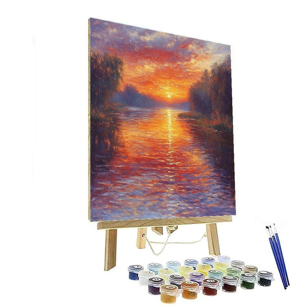 Claude Monet Inspired Sunset Over River Numbered painting kits
