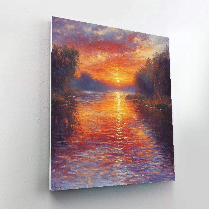 Claude Monet Inspired Sunset Over River Numbered painting kits