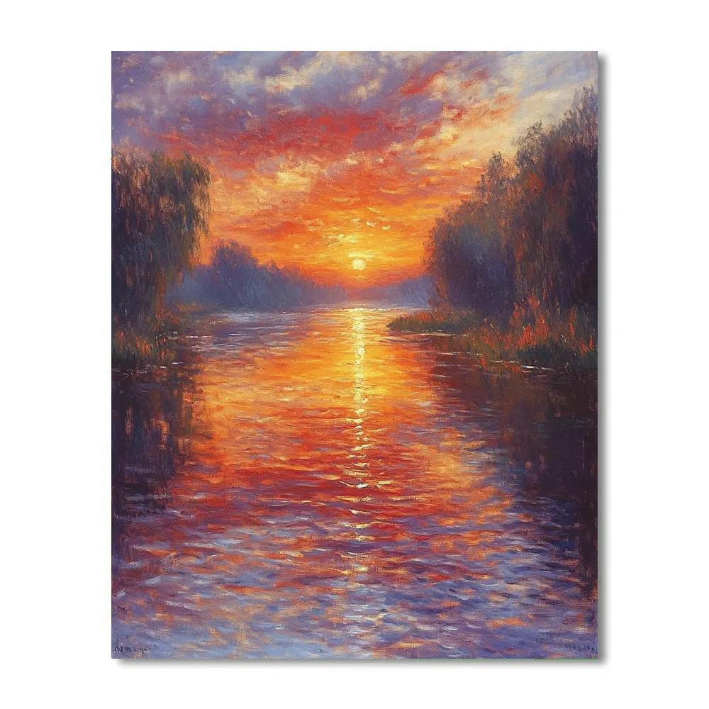 Claude Monet Inspired Sunset Over River Numbered painting kits