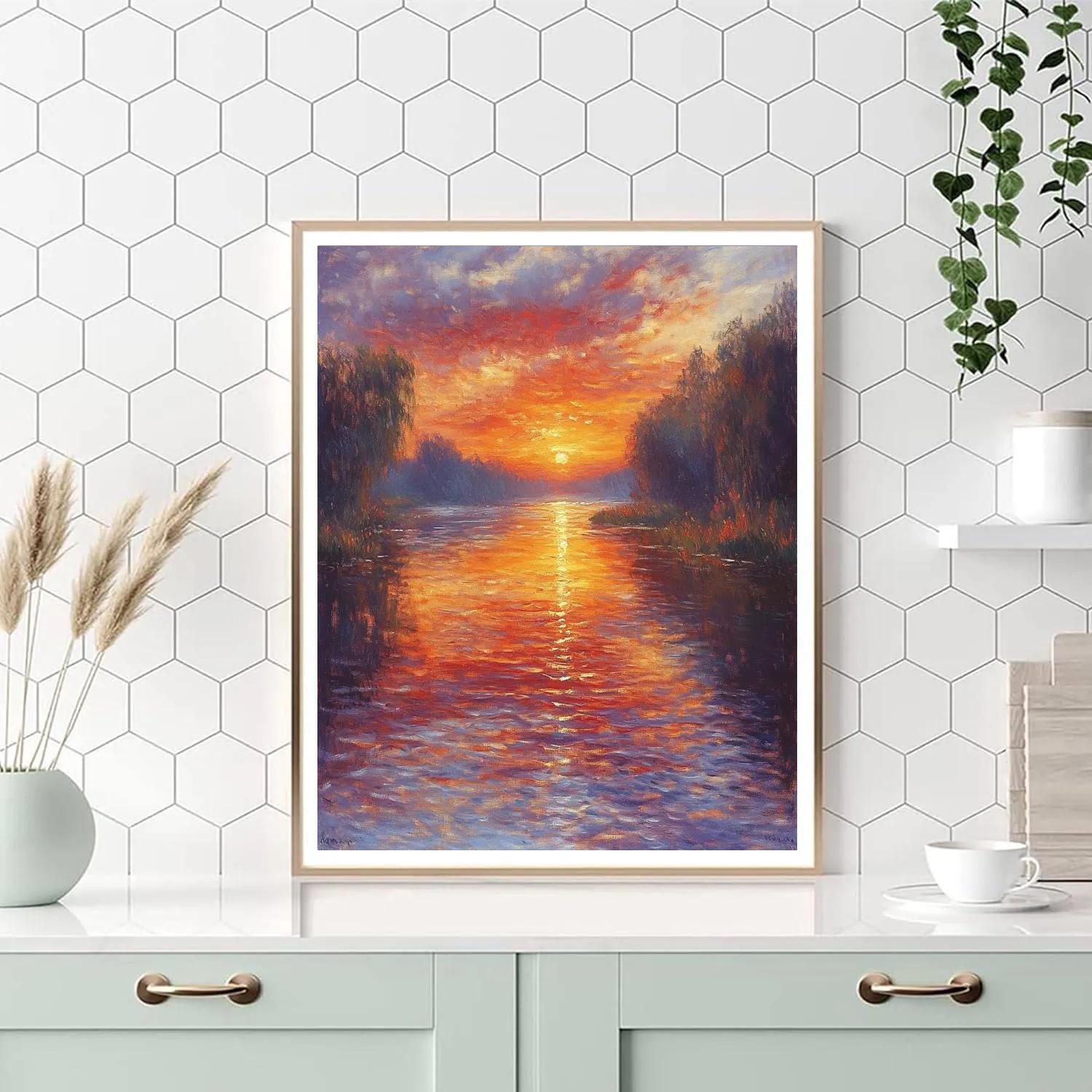 Claude Monet Inspired Sunset Over River Numbered painting kits