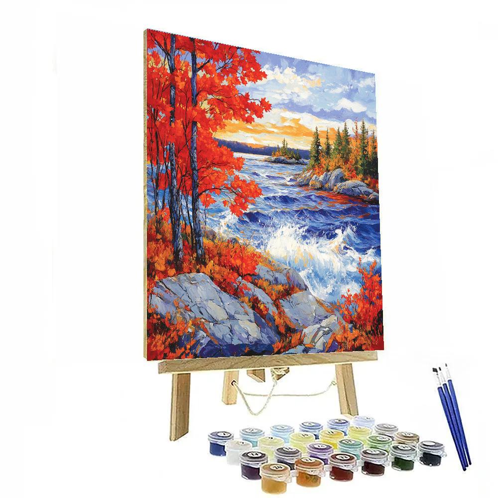 A.Y. Jackson Inspired Crimson Maple Screens Over Turbulent Lake Numbered painting kits