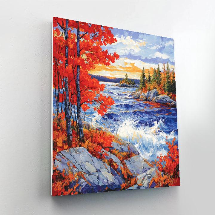A.Y. Jackson Inspired Crimson Maple Screens Over Turbulent Lake Numbered painting kits