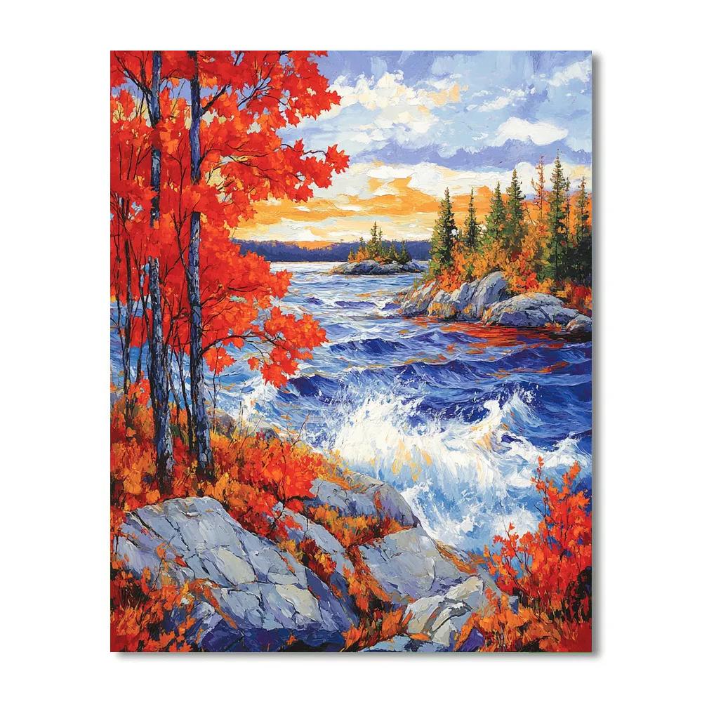 A.Y. Jackson Inspired Crimson Maple Screens Over Turbulent Lake Numbered painting kits