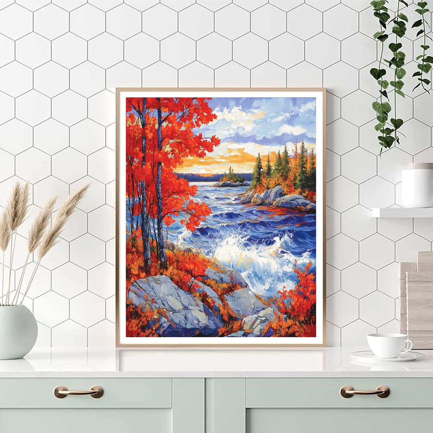 A.Y. Jackson Inspired Crimson Maple Screens Over Turbulent Lake Numbered painting kits