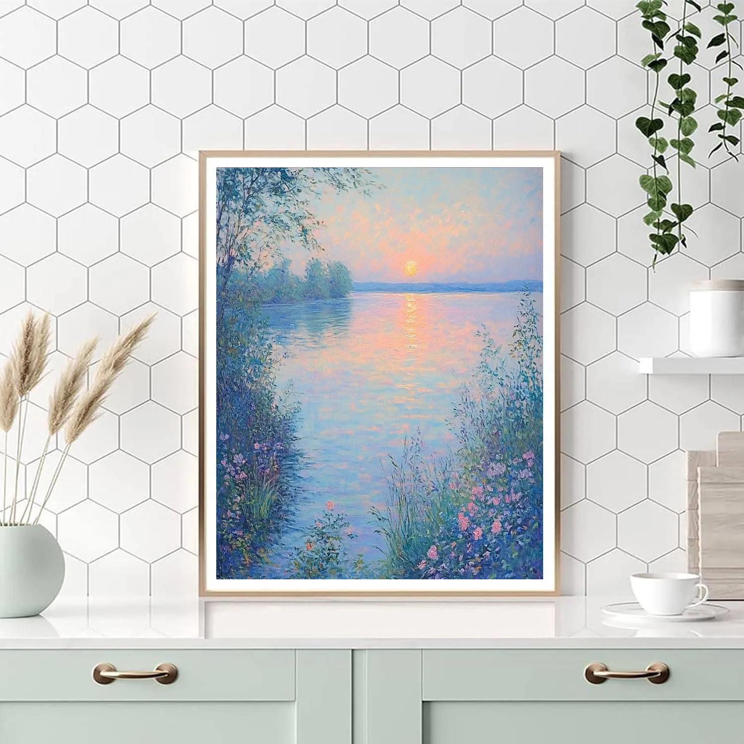 Monet Inspired Serene Lake At Dusk Paint by numbers art