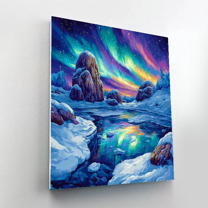 A.Y. Jackson Inspired Aurora Over Sculpted Shield Rocks Painting by numbers kit